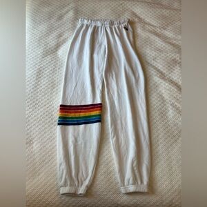 Aviator Nation White and Rainbow Stripe Sweatpants